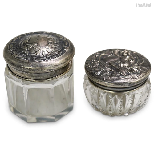 Pair of Sterling Lidded Glass Bowls