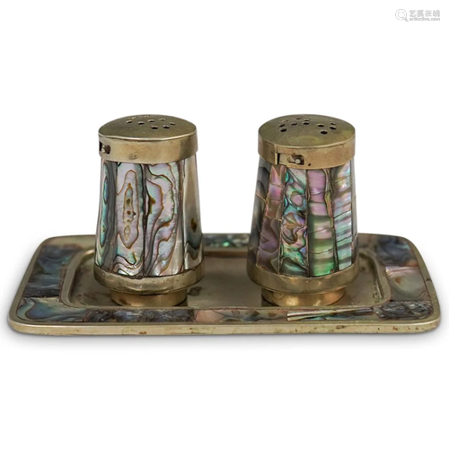 Mexican Abalone and Brass Shaker Set