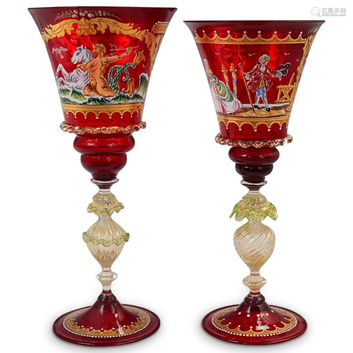 Pair Of Figural Painted Murano Glasses