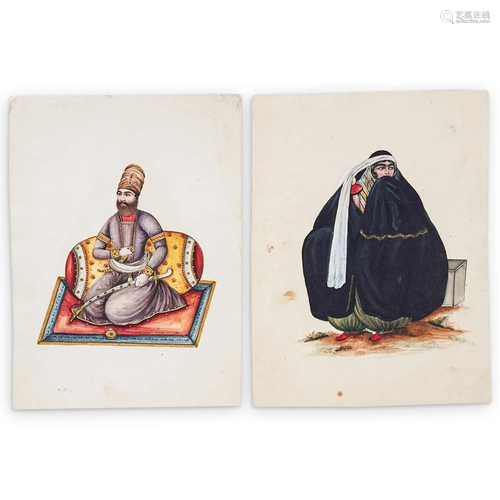 Pair Of Persian Figural Watercolors