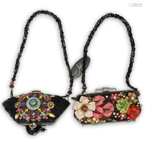 (2 Pc) Mary Frances Black Beaded Bags