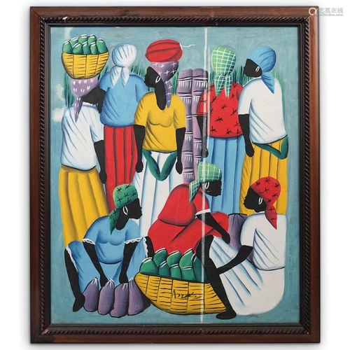 Signed Haitian Oil Painting