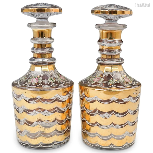 (2 Pc) Fenton Charleton Decanter Glass Bottles