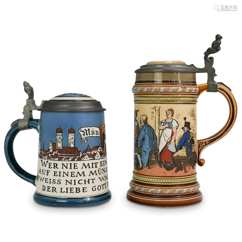 (2Pc) Ceramic Mettlach Steins