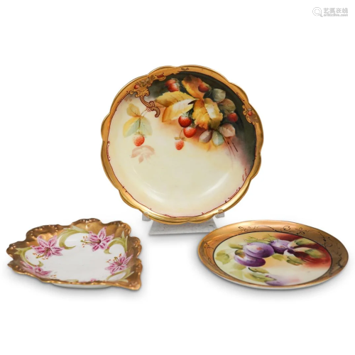 (3 Pc) Limoges Painted Porcelain Dishes
