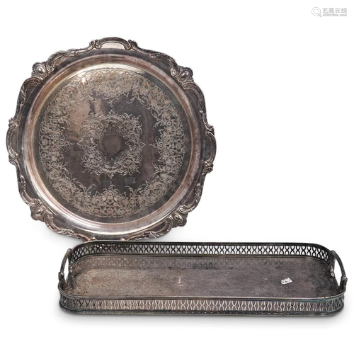 (2Pc) Ornate Silver Plated Tray Grouping