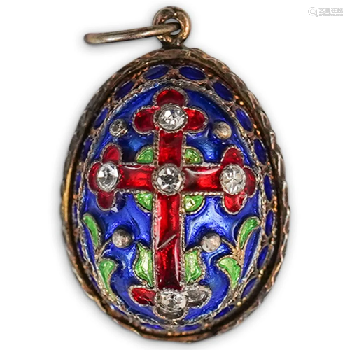 Faberge Style Enameled Egg Pendant