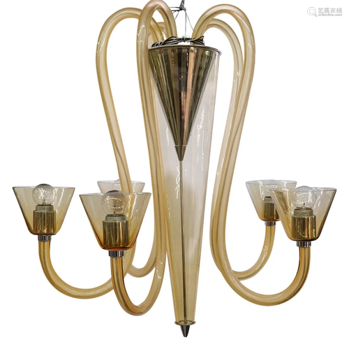 Mid Century Danish 5 Light Glass Chandelier