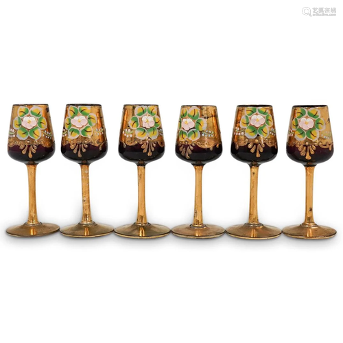 (6Pc) Bohemian Painted Cordial Glasses