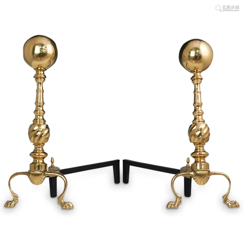 (2 Pc) Brass & Iron Fireplace Andirons