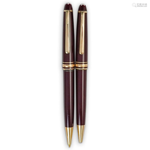 (2 Pc) Montblanc Burgundy Meisterstuck Pen & Pencil Set