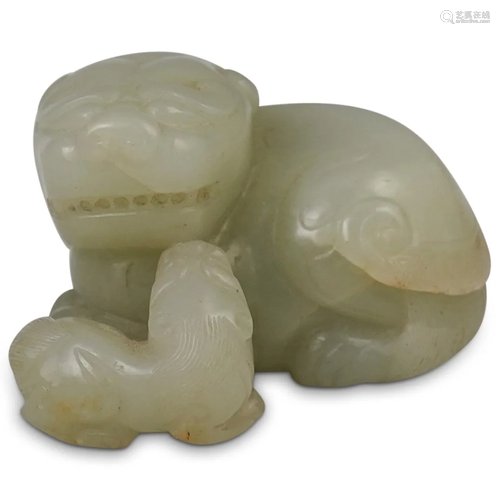 Green Jade Foo Dog Carving Sculpture