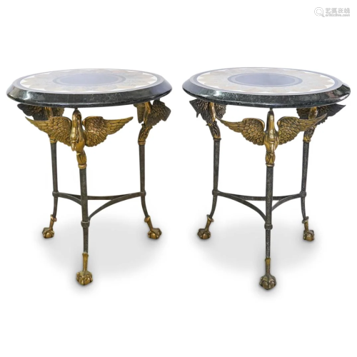 Pair Of Maitland Smith Figural Swan Tables
