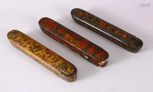 THREE 19TH CENTURY PERSIAN QAJAR LACQUER PEN BOXES,