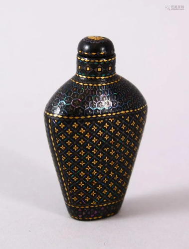 A CHINESE LACQUER AND INLAID ABALONE SNUFF BOTTLE, The