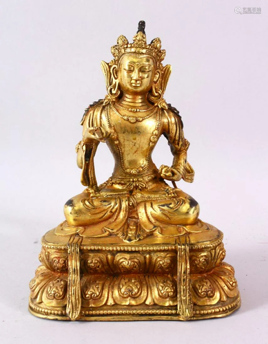 A CHINESE GILT BRONOZE IGURE OF BUDDHA / DEITY, in a