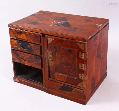 AN ORIENTAL INLAID MINIATURE PEDESTAL DESK, with multi