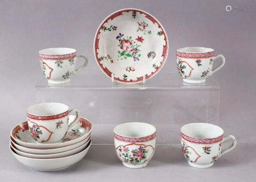 FIVE CHINESE 18TH CENTURY FAMILLE ROSE PORCELAIN CUPS &