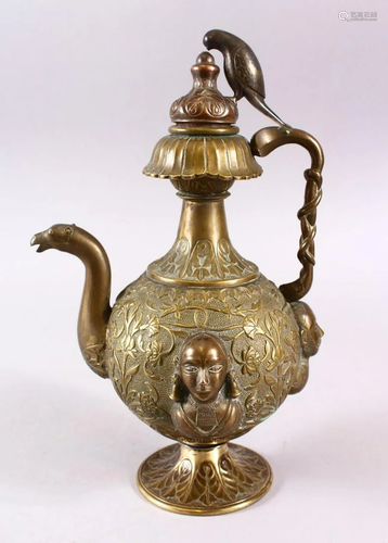 A FINE 19TH CENTURY INDIAN ZOOMORPHIC EWER, 28cm high.