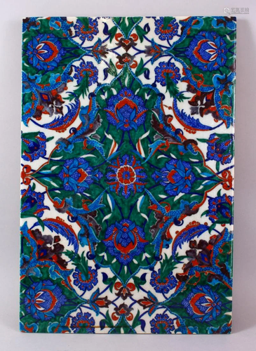 A VERY LARGE UNUSUAL POTTERY PORCELAIN IZNIK TILE,