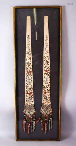 A PAIR OF 19TH CHINESE FRAMED EMBROIDERED SILK