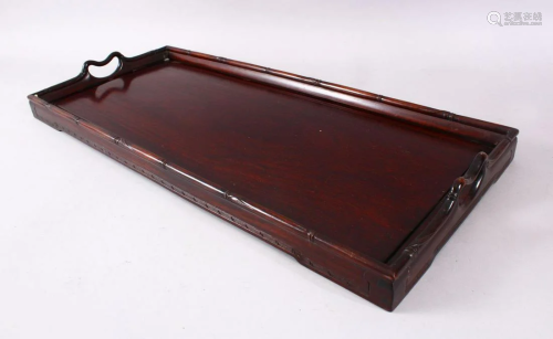 A CHINESE CARVED HARDWOOD BAMBOO TRAY, with …