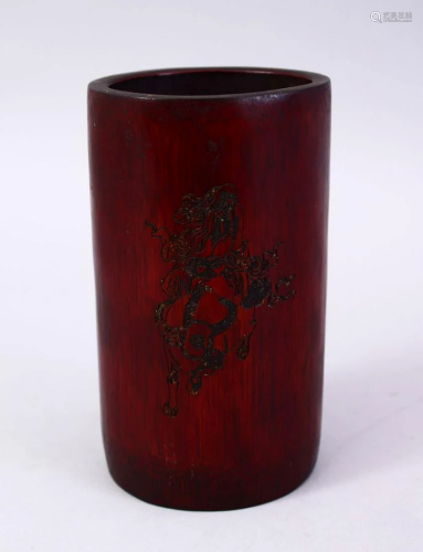 A GOOD 19TH CENTURY CHINESE CARVED BAMBOO BRUSH …