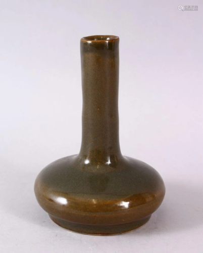 A CHINESE TEA DUST GLAZE PORCELAIN VASE, the body with