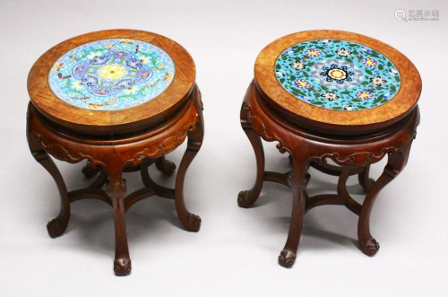 A PAIR OF CHINESE CLOISONNE CARVED HARDWOOD …