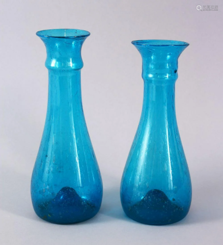 TWO 18TH CENTURY PERSIAN BLOWN GLASS TURQUOISE BOTTLE