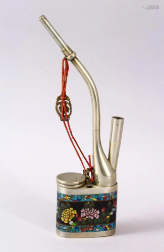 A 20TH CENTURY CHINESE PAKTONG CLOISONNE PIPE, with