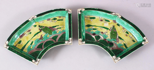 A PAIR OF CHINESE FAMILLE VERTE PORCELAIN FISH DISHES,