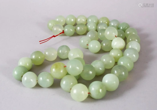 A SET OF CHINESE CARVED CELADON JADE BEAD NECKLACE,