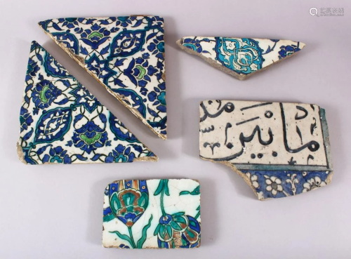 A GROUP OF FIVE 16TH/17TH CENTURY IZNIK AND DAMASCUS