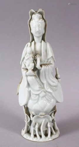 A CHINESE BLANC DE CHINE PORCELAIN FIGURE OF GUANYIN &