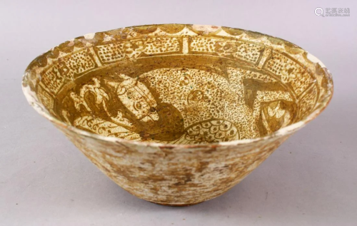 A GOOD IRAN STYLE POTTERY BOWL, decorated with brown