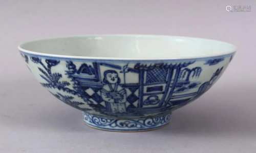 A CHINESE MING STYLE BLUE & WHITE PORCELAIN BOWL,