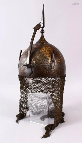 A GOOD 19TH CENTURY PERSIAN GILT DECORATED HELMET K…