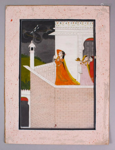 AN INDIAN PAHARI MINIATURE PAINTING of a female figure