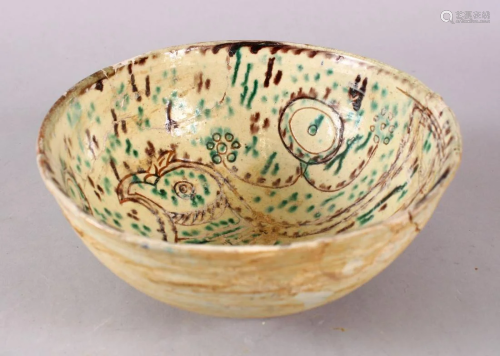 A GOOD IRAN STYLE POTTERY BOWL, decorated with green &