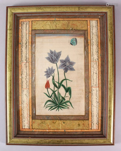 A 19TH CENTURY INDIAN MINIATURE PAINTING of flowers and