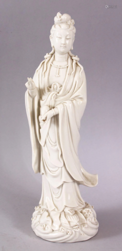 A CHINESE BLANC DE CHINE PORCELAIN FIGURE OF GUANYIN,