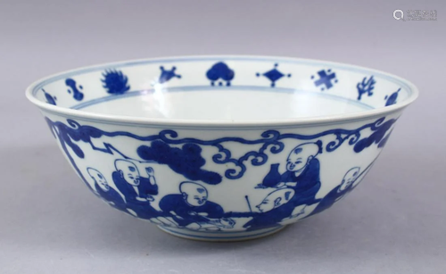 A GOOD CHINESE MING STYLE BLUE & WHITE PORCELAIN BOWL,