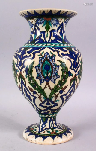 A TURKISH KUTAHIYA BALUSTER SHAPED VASE, painted in the