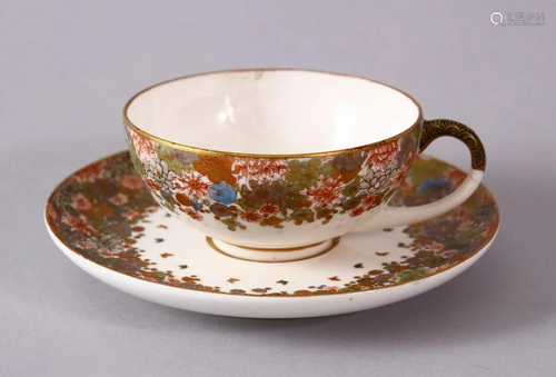 A JAPANESE MEIJI PERIOD SATSUMA MILLIFLEUR TEACUP AND