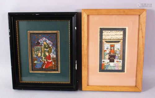 TWO PERSIAN / INDIAN MINIATURE PAINTINGS, one depicting