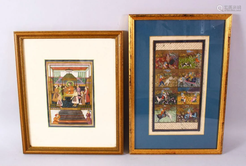 TWO ISLAMIC MINITAURE PAINTING / WATERCOLOUR PICTURES,