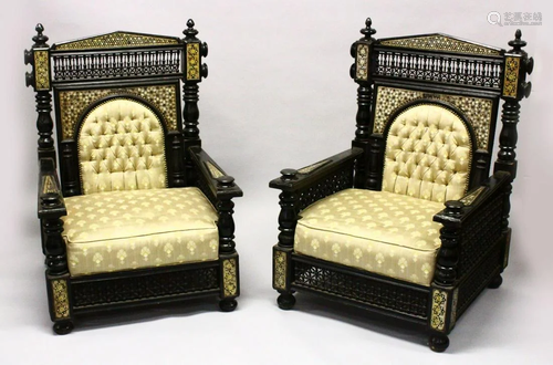 A LARGE PAIR OF LATE 19TH CENTURY MOORISH EBONISED