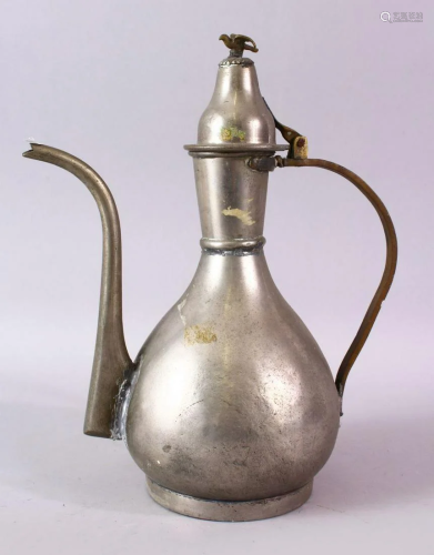 AN EARLY 20TH CENTURY PERSIAN EWER, hinged cover with