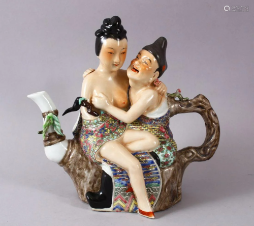 A CHINESE FAMILLE ROSE REPUBLIC STYLE EROTIC PORCELAIN